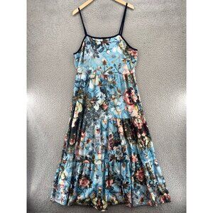 Izuria Dress Womens 2XL Blue Floral Maxi Sundress Tiered Maxi Stretch Pullover